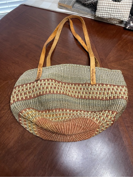Handmade Handbags - Vintage Sisal Market Bucket Bag Woven Straw Leather Large Purse Boho, Hippie